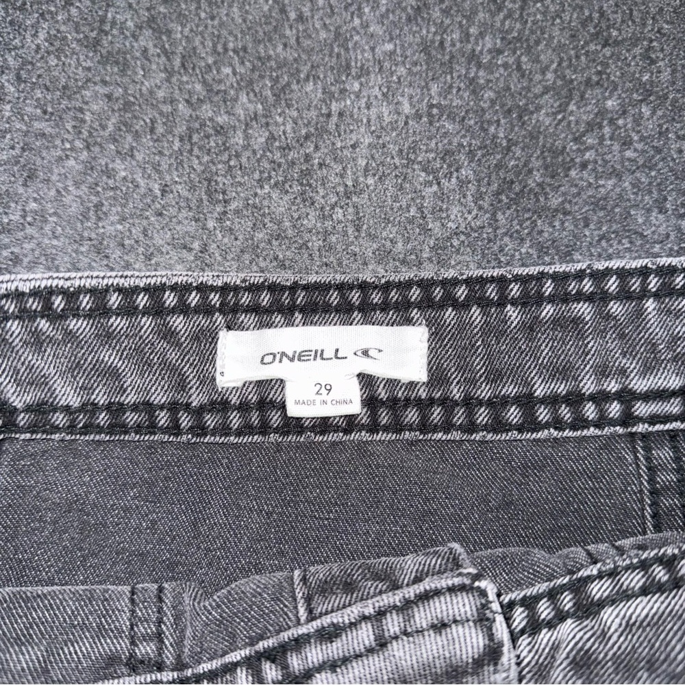 O’Neill Micro Mini Black Denim Skirt Button Front Patch Pocket Sz 29 Grunge Y2K - Picture 5 of 6